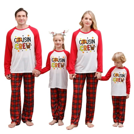 

Family Matching Christmas Pajamas Letter Print Long-Sleeved Round Neck Tops + Plaid Pattern Trousers Sleepwear Outfits