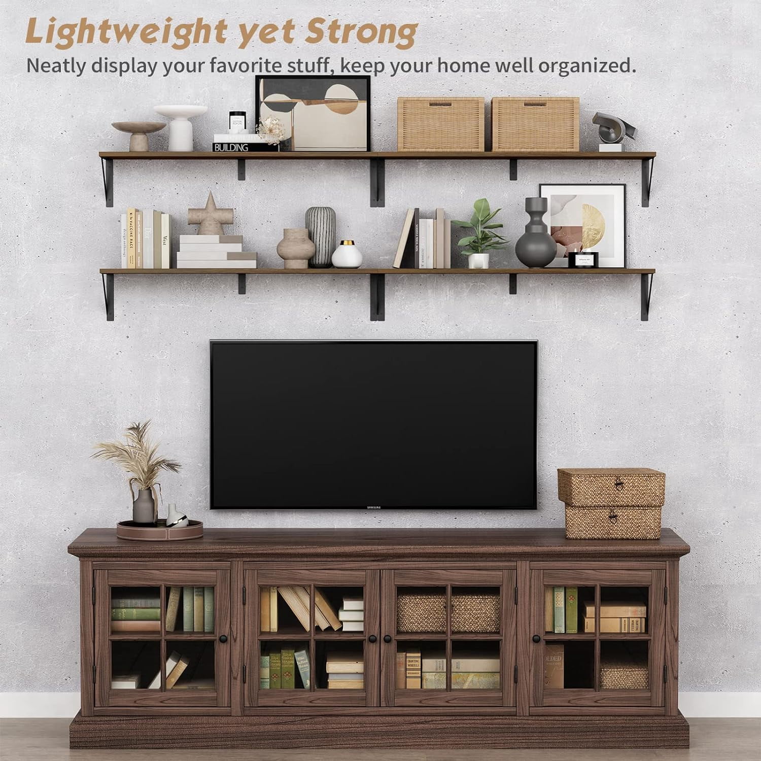 Floating Book Shelves for Wall Set of 3, 36 Inches Long Wall Bookshelf for Bedroom, Large Wood Heavy Duty Hanging Bookshelves for Books, Living Room Decor, Closet Storage (Rustic Brown)