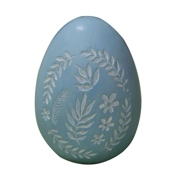 Blue Blue Resin Easter Egg Floral Pattern Sculpture Desktop Decoration Home Ornament Gift For Party Festival Easter Spring Holiday Decor