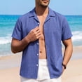 thumbnail image 5 of TKKCS Mens Linen Short Sleeve Button Down Shirt- Casual Turndown Collar Summer Beach Breathable Vacation Shirts Blue Size 2XL, 5 of 9