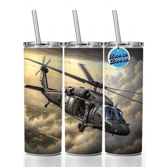 UH-60 Black Hawk US Helicopter 20oz Insulated Water Bottle Skinny Tumbler Includes Straw