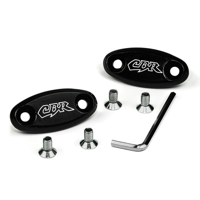 Krator Mirror Block Off Base Plates Logo Engraved Black Compatible with 2001-2006 Honda CBR 600 F4i