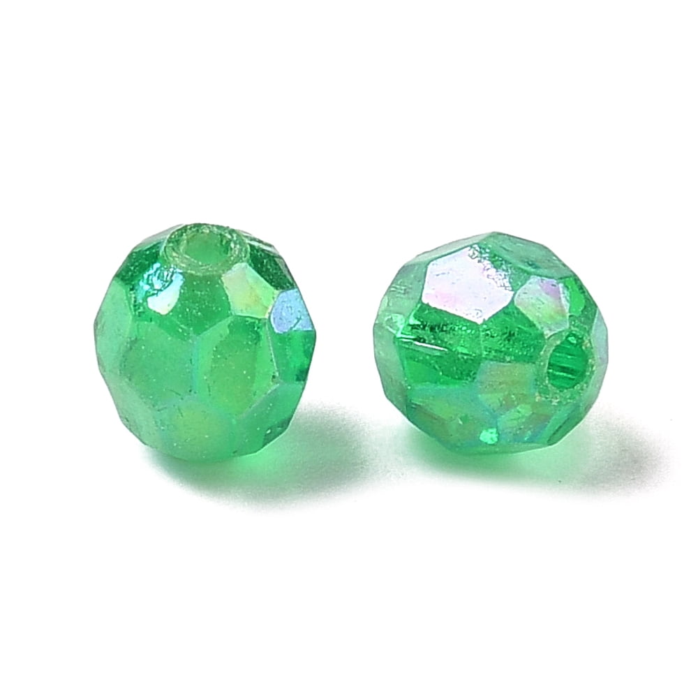 500gs Eco-Friendly Transparent Acrylic Beads Faceted Round AB color Green 8mm Hole: 1.5mm about 2000pcs/500g