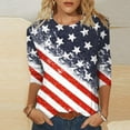 thumbnail image 2 of Virmaxy Womens Novelty 4th of July Shirts Veteran Shirt Patriotic Shirts Fashion Independence Day Printed T-shirt 3/4 Sleeves Blouse Round Neck Casual Tops Navy-A XS, 2 of 5