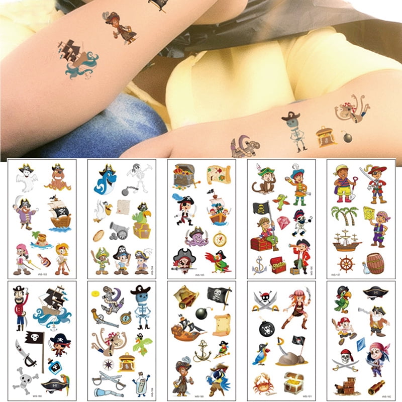 72 KIDS PIRATE & PRINCESS TEMPORARY TATTOOS FUN TOY BIRTHDAY PARTY BAG FILLERS 