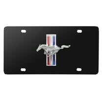 Ford Mustang Tri-Bar 3D Dome Logo on Solid Black Stainless Steel License Plate