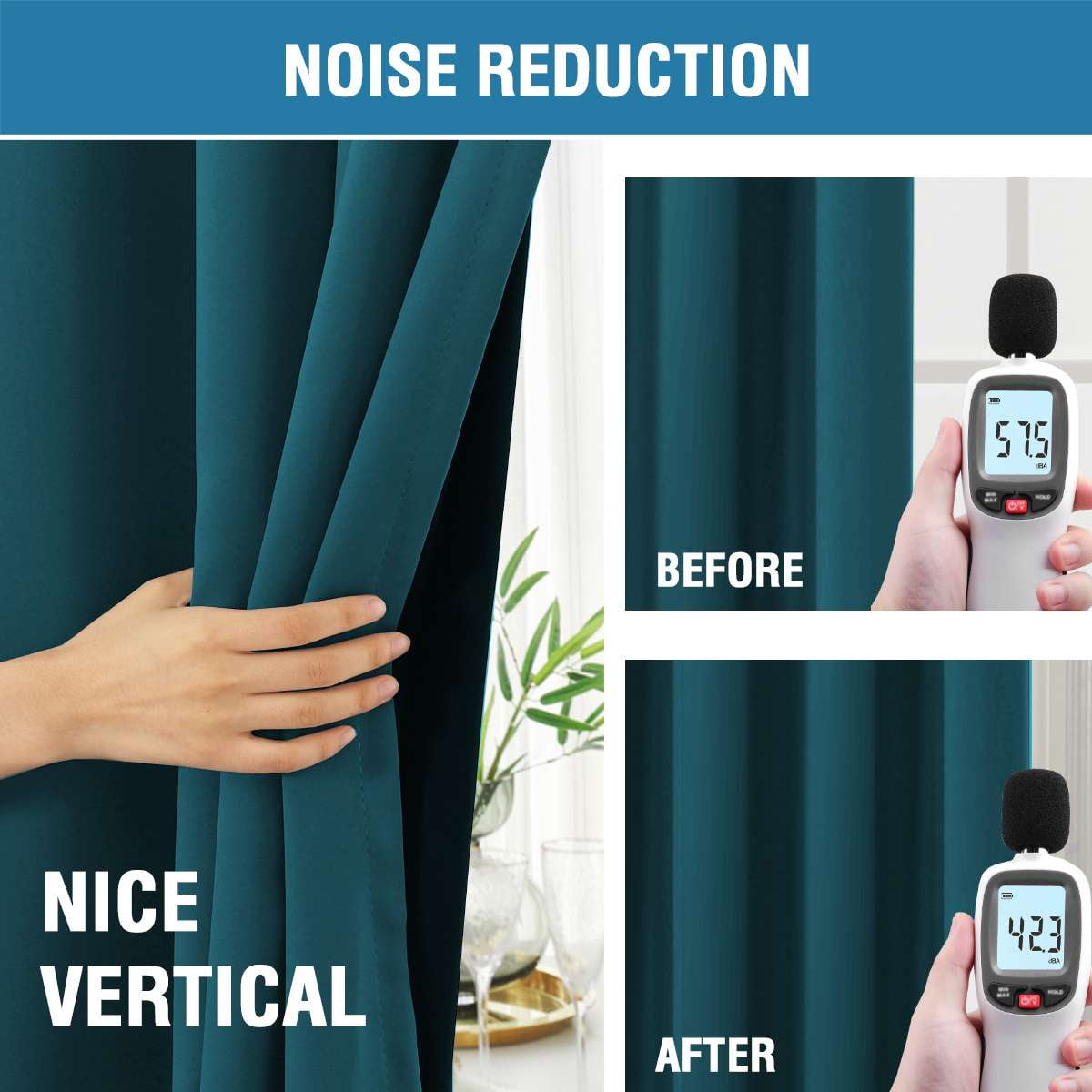 Turquoize Classic 100% Blackout Back Tab/Rod Pocket Curtains, Dark Teal, 52 x 84 In, 2 Panels