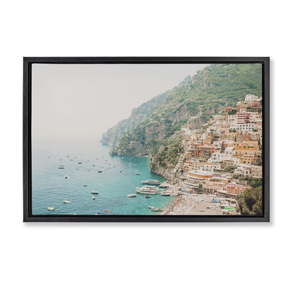 Stupell Industries Amalfi Coast Harbor Cities & Countries Photography Black Floater Framed Canvas Art Print Wall Art, 25 x 17