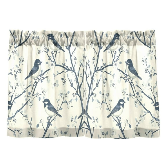 Birds and Flowers Pattern Kitchen Curtains Tier Set 27x24 Inch 2 Panels Semi Sheer Light Filtering Privacy UV Protection