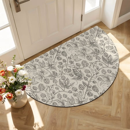 Indoor Doormat Front Door Mat 20 x31.5 Vintage Flowers Absorbent & Non-Slip Half Circle Doormat Indoor Entrance Low-Profile Welcome Mat for Entryway Patio Branch Plants Beige Botanical Rustic