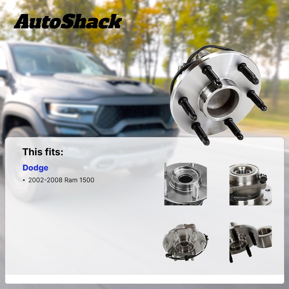 AutoShack Front Wheel Hub Bearing Assemblies - Driver and Passenger Side for Dodge, Ram 1500 2002-2005, 4WD RWD V6 3.7L V8 4.7L 5.7L 5.9L V10 8.3L - 5-Lug, Without ABS
