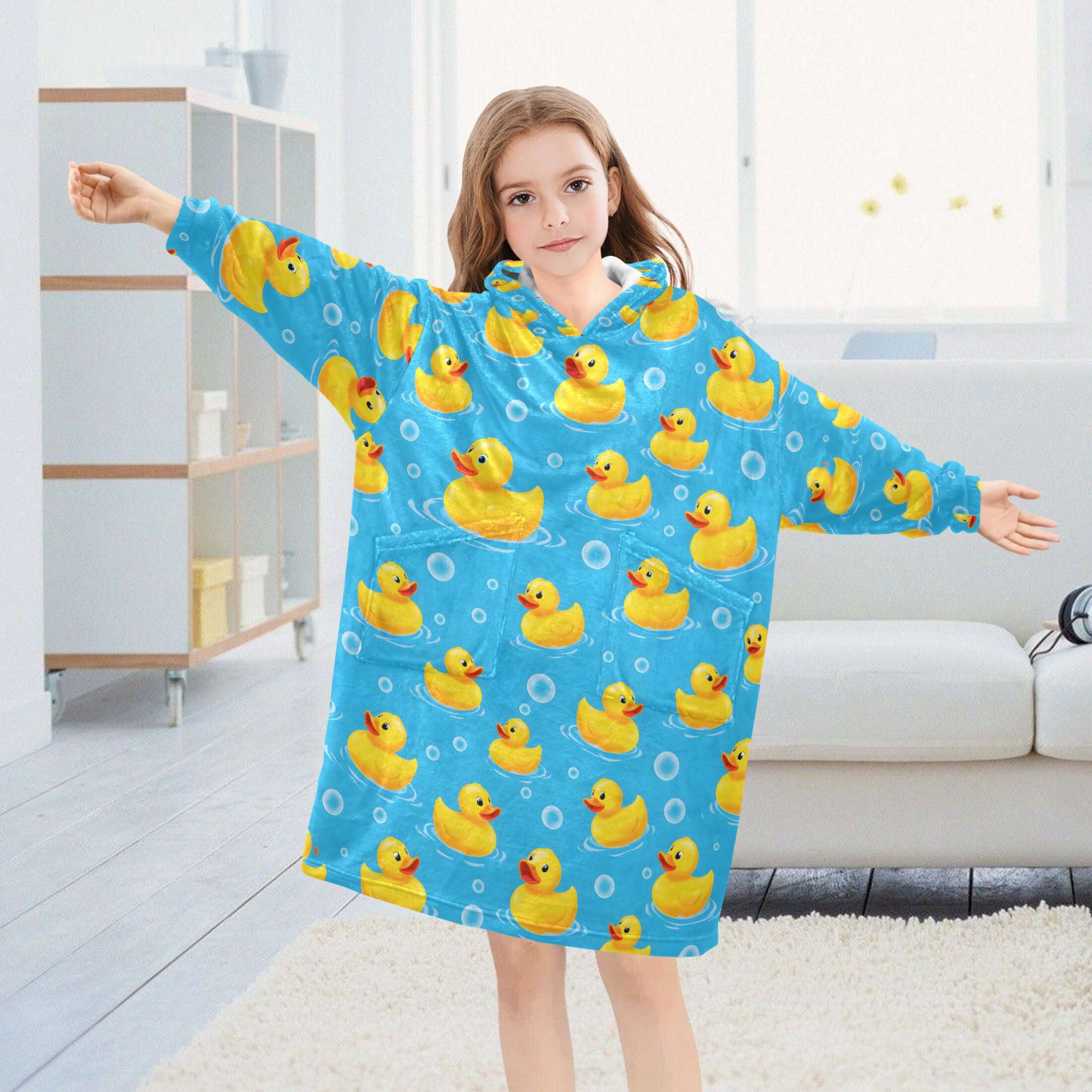 joogoo Blanket Hoodie for Cute Ducks Bubbles Oversize Sweatshirt 3-14 YR L