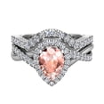 thumbnail image 4 of Wedding Ring Set for Women 14K White Gold Pear Pink Morganite Criss Cross Halo Diamond Ring (I,I1), 4 of 5