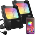 thumbnail image 1 of Foco de luz LED de 15w, foco de luz para exteriores, control de aplicaciones Bluetooth, 16 millones de colores y 20 modos, reflector LED inteligente, luz de foco para exteriores Ip66 Feliz Sencillez, 1 of 5