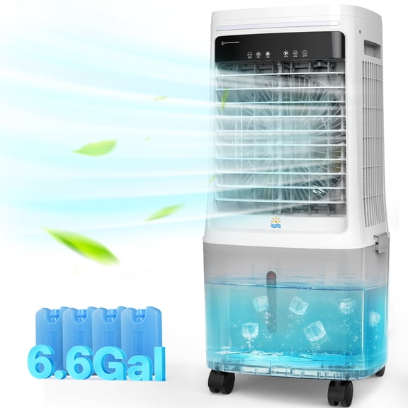 Flamemore Evaporative Air Cooler Fan with 6.6 gal Tank & 4 Ice Packs, 1800 CFM Portable Swamp Coolers for Home