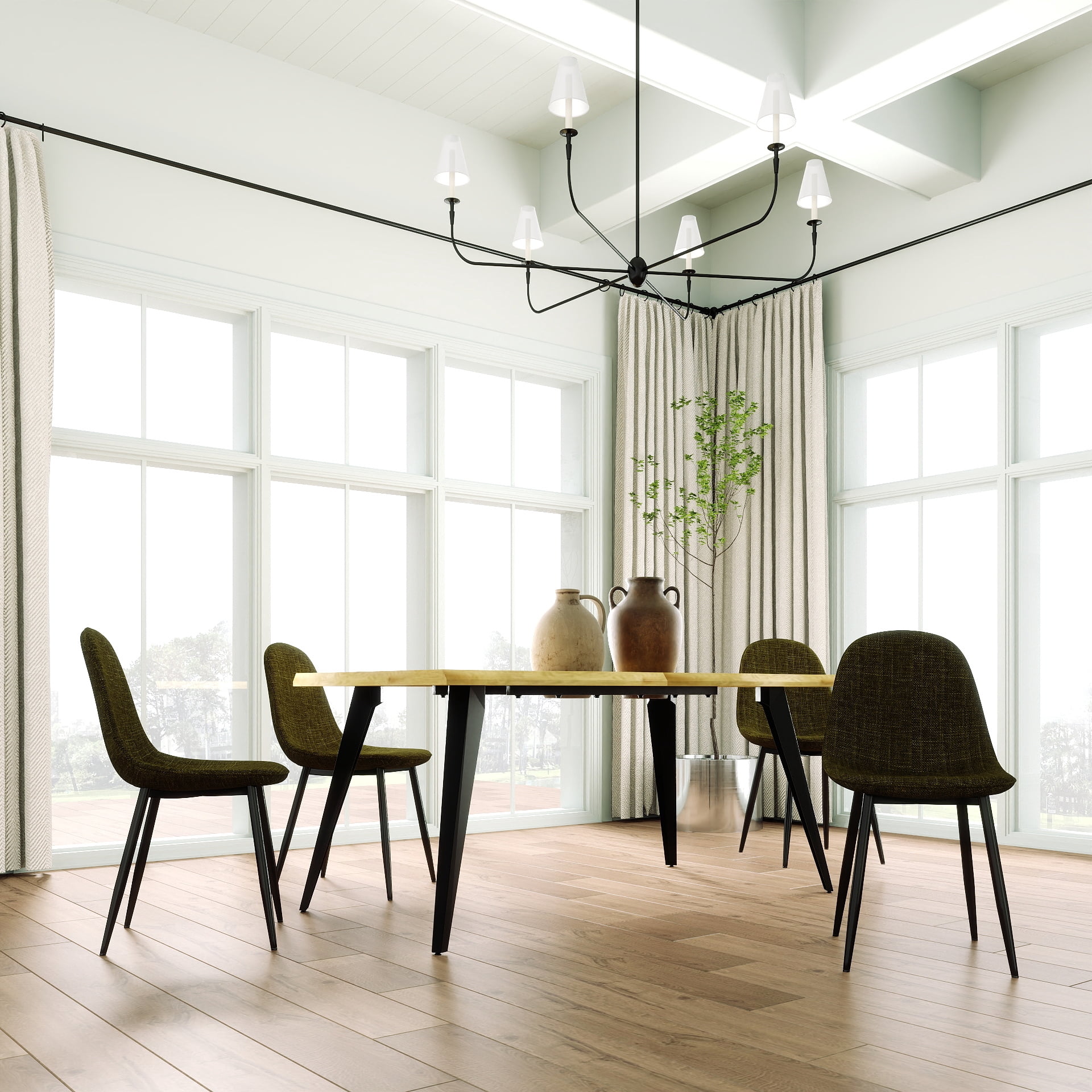 Ensemble de salle à manger Homy Casa style industriel moderne 5 pièces pour 4 personnes, table en faux bois imitation noyer avec bords naturels et 4 chaises sans accoudoirs