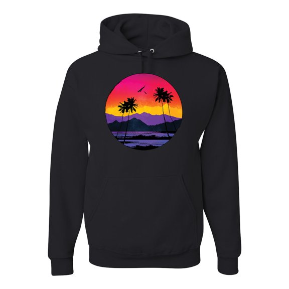 Wild Bobby, Tropical Paradise Beach Sunset, Streetwear, Unisex Graphic Hoodie Sweatshirt, Black, Small