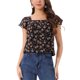 thumbnail image 1 of INSPIRAR CHIC Blusa Floral para Mujeres del Día de San Valentín, Casual de Verano, Cuello Cuadrado, Chiffon, Manga Corta, Camisas con Volantes, S Rosa, Negro, 1 of 6