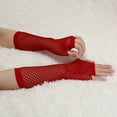 thumbnail image 4 of INSPIRE CHIC Women's Elbow Length Fingerless Fishnet Thumbhole Gloves 2 Pairs Red, 4 of 5