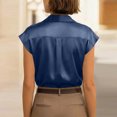 thumbnail image 4 of UDAUDU Womens Satin Button Down Shirts Sleeveless Summer Silk Tank Tops Collared Business Casual Outfits Dark Blue XL, 4 of 4