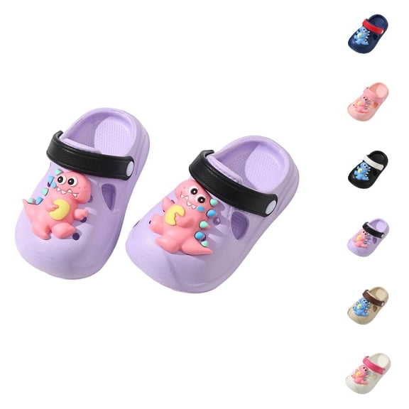 UJNDER Kids Clogs Boys and Girls Playful Cartoon Dinosaur Lightweight Beach Slide for Toddlers and Children,Purple,7-8 Years