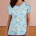 thumbnail image 4 of YOIAVAIOY Light Blue Easter Scrub Tops Women Bunny Egg Hunt Print Medical Scrubs Holiday Working Uniform Happy New Year 2026 S, 4 of 5