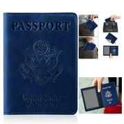 Passport Holder Travel Wallet Blocking Case Cover, Premium PU Leather, Slim ID Card Holder (Blue)