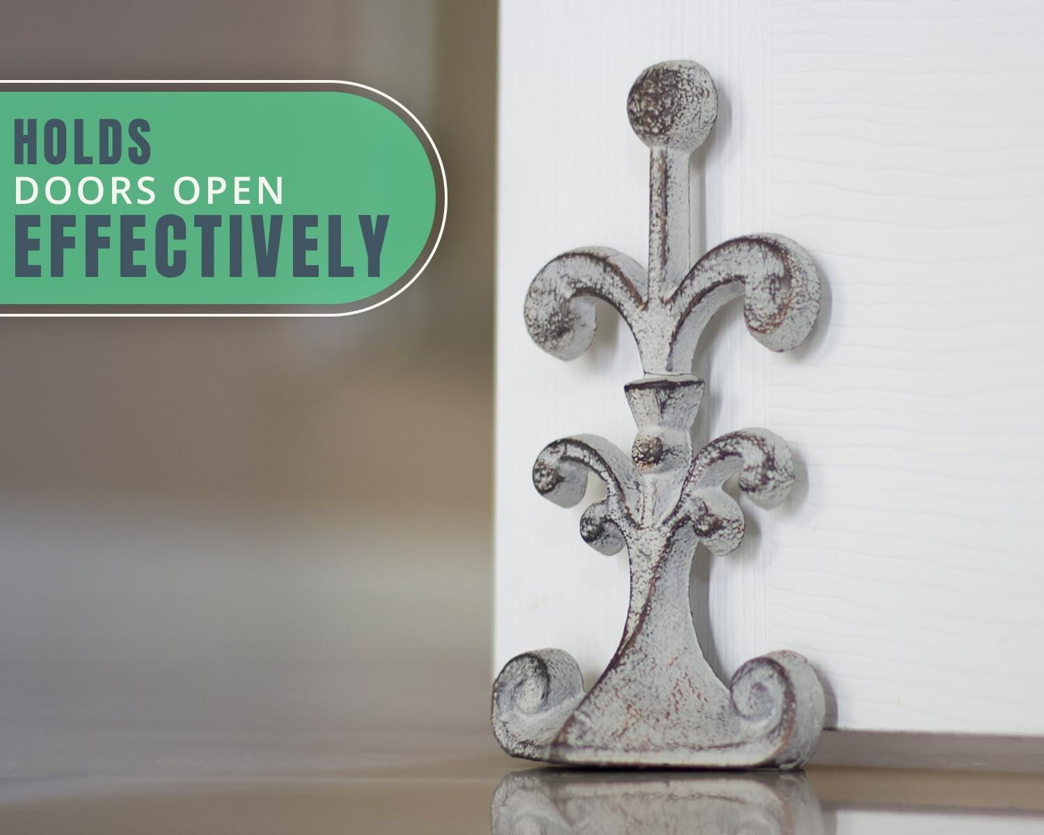 Comfify Door Stop, Cast Iron, Fleur-De-Lis Design, Felt Bottom, White Finish