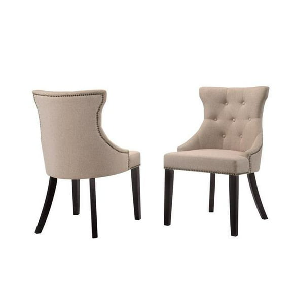 Julia Tufted Back Upholstered Nail Head Chair - Espresso - Cream Linen - Set of 2 - 23.5 x 21 x 35 in.