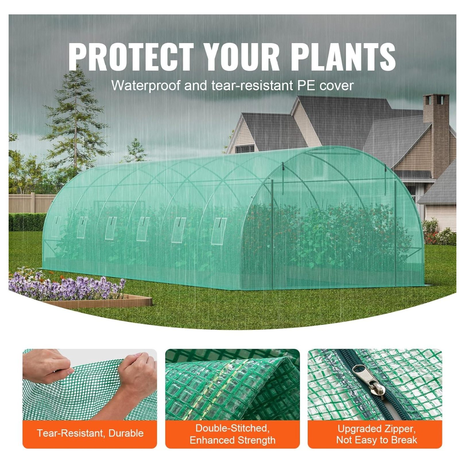 SONGMY Walk-in Tunnel Greenhouse, 29.2x9.7x6.5 ft Hoop House Greenhouse Tunnel, Plant Hot House with Galvanized Steel Frame, Green PE Cover, Roll-up Zipper Door and 12 Windows for Outdoor