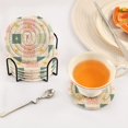 thumbnail image 3 of Yayeee 6 PCS Drink Coasters with Holder Set Woven Absorbent Round Tabletop Hot Pad, Beige Abstract, 3 of 7