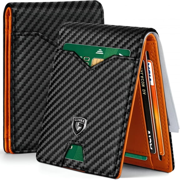 AOMRCOL Slim Wallet for Men Rfid Blocking Leather Bifold Front Pocket Carbon Fiber Credit Card Holder with Gift Box