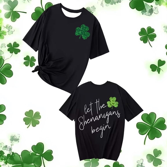 Uootdi Women's St Patrick's Day T-Shirt Lucky Irish Shamrock Clover Graphic Short Sleeve Crewneck Casual Tees Tops Gift