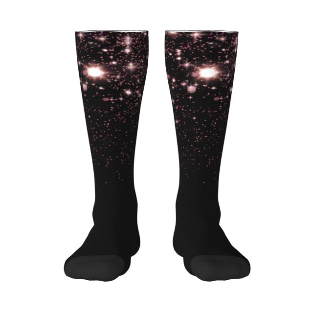 Fotbe Sparkling Pink Night Sky Calcetas Divertidas Estampadas para Hombre y Mujer, Calcetas de Algodón hasta la Rodilla para Caminar, Correr, Enfermería y Embarazo