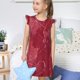 thumbnail image 4 of Balery Abstract Red Marble Camisón de princesa para niñas, pijama de algodón con mangas abullonadas, suave y bonito.-Small, 4 of 6