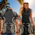 thumbnail image 4 of Garronmavis Matching Vacation Outfits for Couples Mens Button Down Shirt Short Sleeve Shirt and Women Beach Vacation Casual Sundress Black Polynesian Sleeveless Dress Size M, 4 of 7