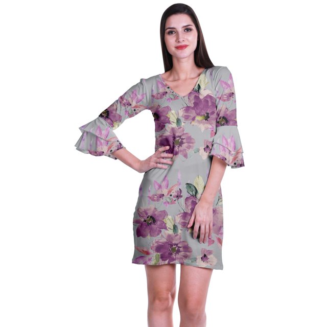 Moomaya Womens Imprimé Courte Robe Cloche Manches Robes de Décalage pour les Femmes Vêtements d'Été Occasionnels