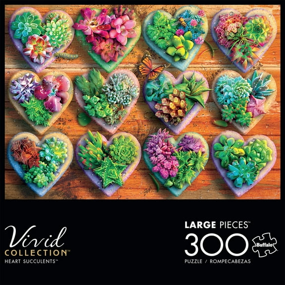 Buffalo Games 300-Piece Vivid Collection Heart Succulents Jigsaw Puzzle