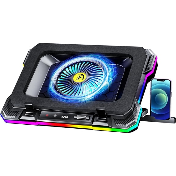 Tivkeber Gaming Laptop Cooling Pad, 5.5" Fan, Rapid Cooling, Variable Speed, 7 Height Stands, 2 USB Ports for 15.6-19.3" Laptops