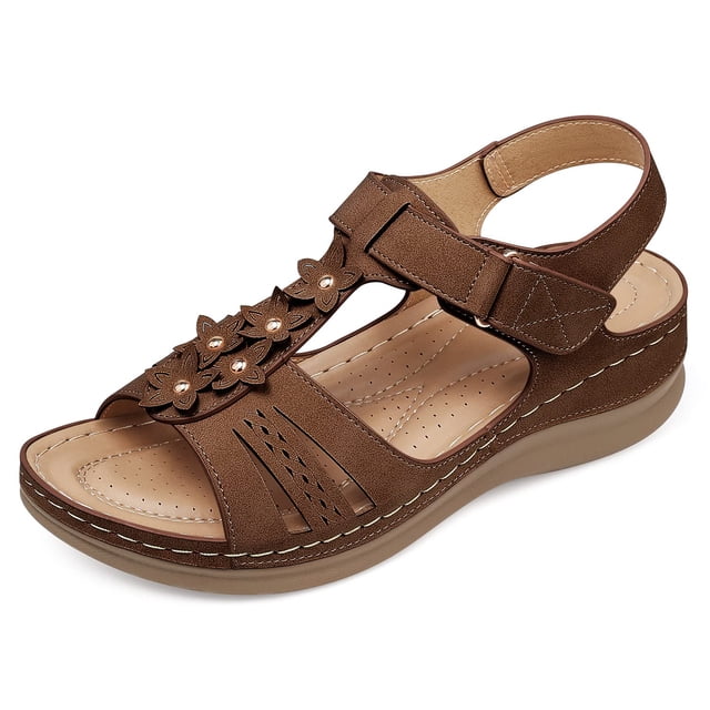 Sandalias con cuña SHIBEVER Low Summer Platform para mujer, color marrón