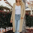 thumbnail image 2 of Wang6 Women Lightweight Chunky Long Cardigans Sweaters Trendy Long Sleeve Knee Length Cable Knit Sweater Fall Open Front Loose Solid Knitted Loungewear Outwear with Pockets Khaki S, 2 of 6