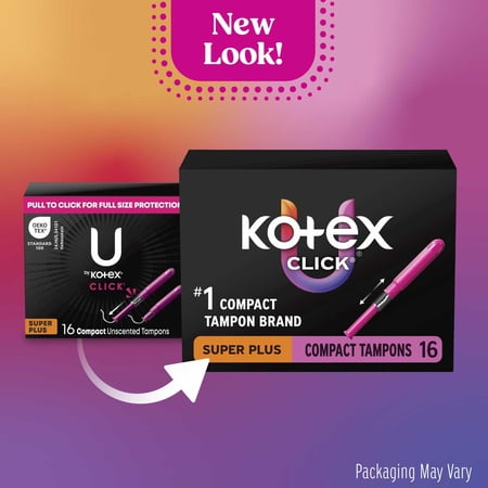 Kotex Click Compact Tampons, Super Plus, Unscented, 16 Count