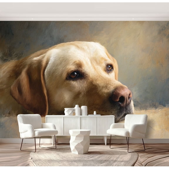 Wall Mural Peel and Stick Golden Labrador Dog Portrait Soft Brushstrokes Self-Adhesive Wallpaper Removable Wall Decal Wall Sticker Home Decor for Living Room Bedroom 69"x96"