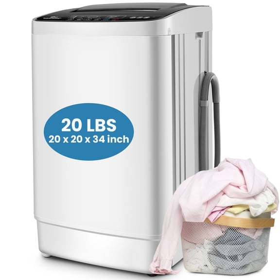 Adnoom Portable Washing Machine, 20lbs Portable Washer with 4 Wash Programs 4 Water Levels 3 Water Temperatures LED Display, Fully Automatic Washing Machine Drain Pump for Home, Dorm, Apart