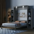 thumbnail image 2 of Queen Size Murphy Bed with LED Lighting & 5-Tier Storage Shelves, Space-Saving Foldable Wall Bed for Guest Room & Home Office, Durable MDF Construction, Gray, 2 of 9
