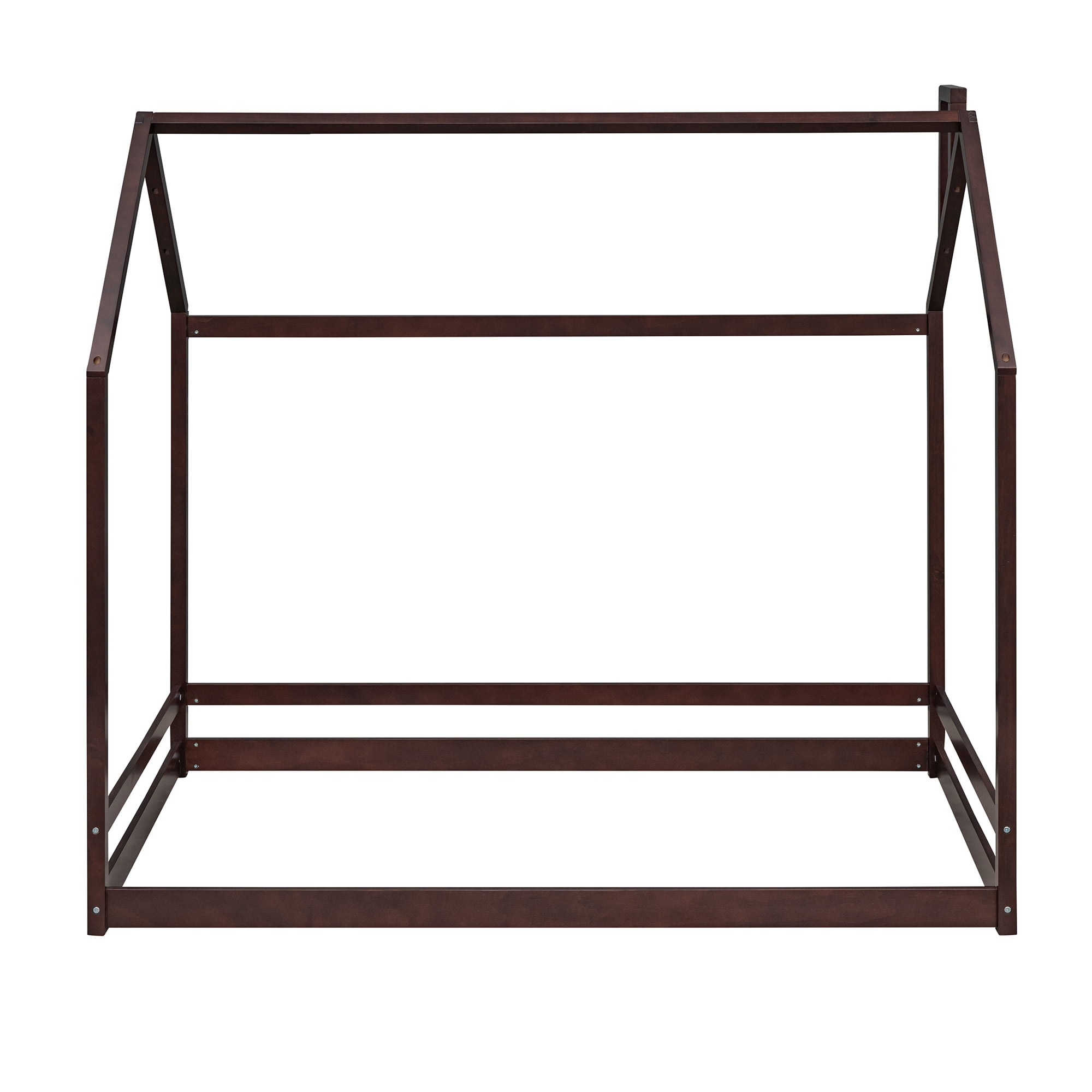 Gewnee Twin Size Floor Bed, Wood Twin House Bed with Rails for Toddler Kids,Espresso