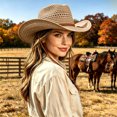 thumbnail image 2 of AJGRHE Classic Western Cowboy Hat Straw Cowgirl Hat for Women Cowboy Hats for Men Wide Brim Sun Hat Shapeable Western Hat Beach Hat Khaki One Size, 2 of 4