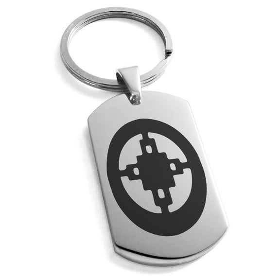 Stainless Steel Aztec Intelligence Rune Engraved Dog Tag Keychain Keyring