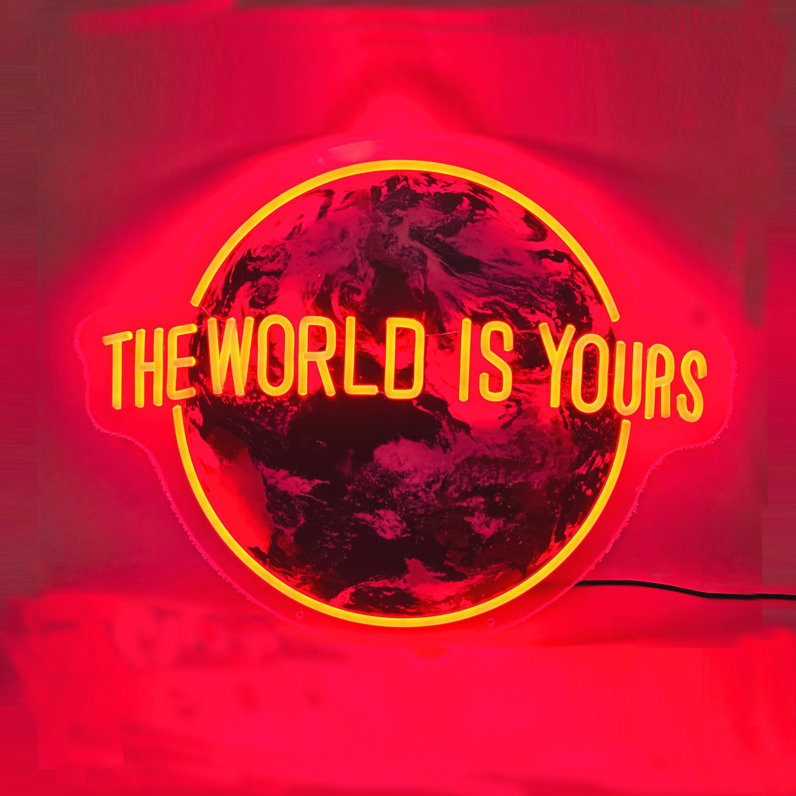 The World Is Yours Neon Sign, World UV Printed Sign, World Wall Decor, Personalized Gift, Globe Wall Decor(Red)