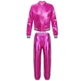 thumbnail image 2 of TiaoBug Girls Boys Shiny Hip Hop Street Dance Outfits Metallic Zipper Bomber Jacket And Pants Sports Tracksuit Rose 10, 2 of 6